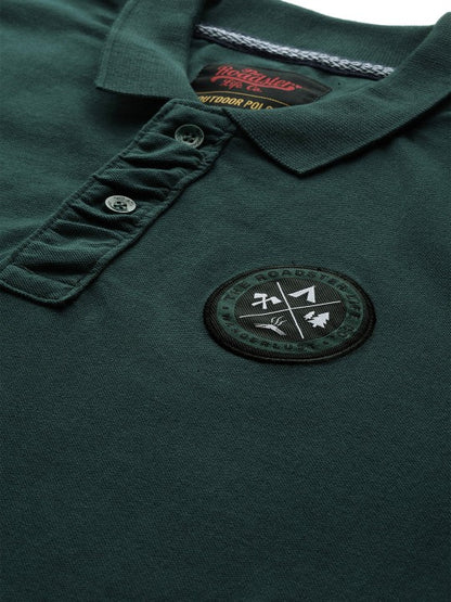 Men Green Solid Polo Collar T-shirt