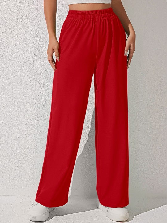 Women Loose Fit High-Rise Plain Parallel Trousers