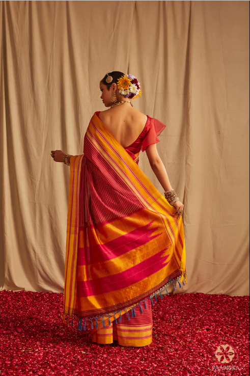 Red and Yellow Handwoven Ilkal Pure Cotton Saree