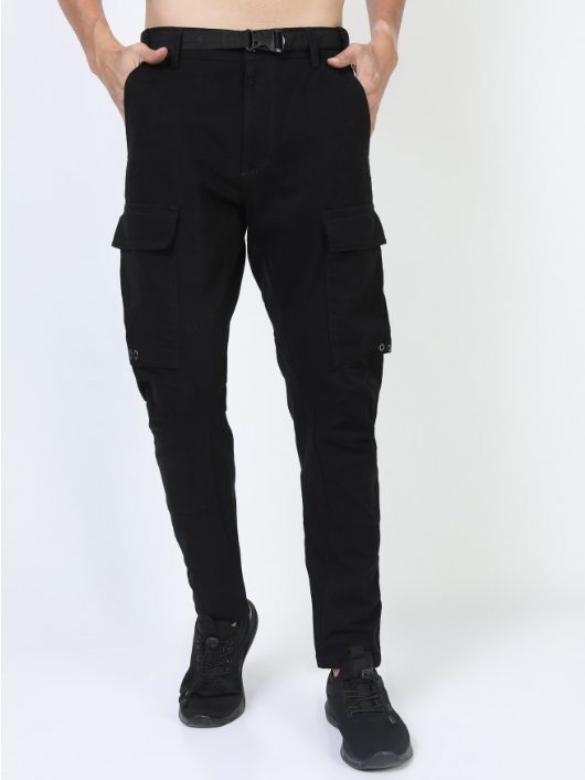 Ketch Men Black Regular Fit Solid Casual Trousers Cargos