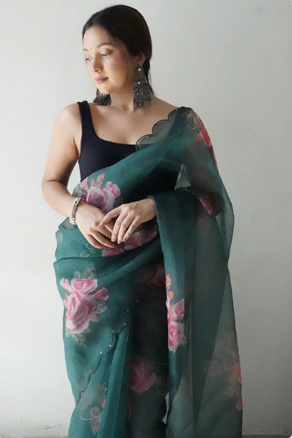 Hunter Green Organza Saree