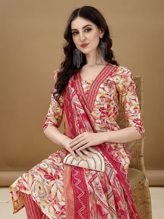 Women Floral Printed Regular Kurta with Trousers & Dupatta