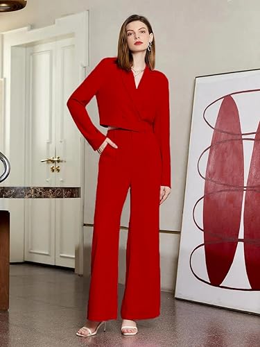 Women's Solid Relaxed Fit Full Sleeve Co-ord Blazer and Trouser Set. Tomato red