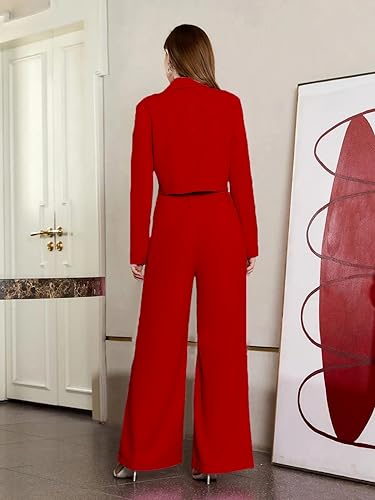 Women's Solid Relaxed Fit Full Sleeve Co-ord Blazer and Trouser Set. Tomato red