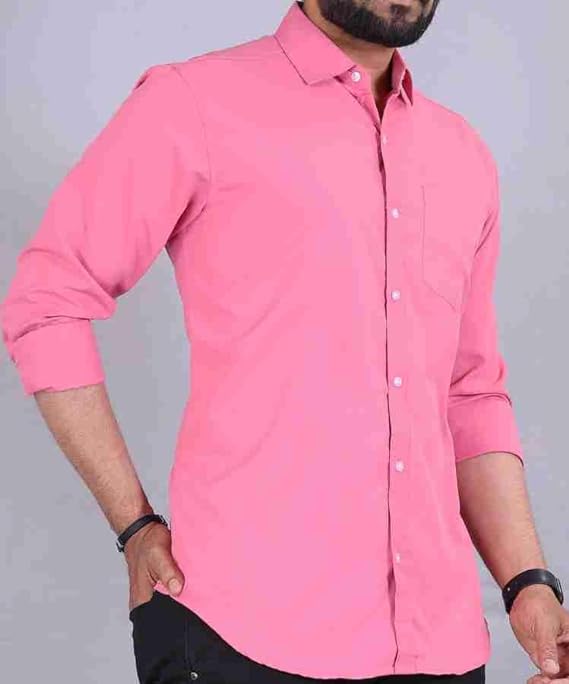 Men Shirt | Regular Fit Solid Spread Collar Formal Shirt with Full Sleeves