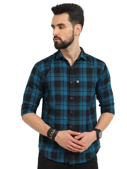 Regular Fit Check Shirt Cut Away Collar Casual Shirts for Men