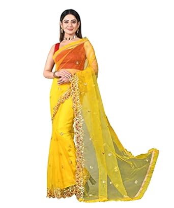 Women's Fashion Net Fabric Saree With Unstitch Blouse Piece