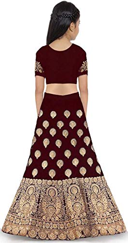 Girl's Taffeta Satin Semi-stitched Embroidered Lehenga Choli - Ghagra, Choli, Dupatta Set