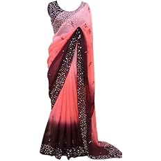 Women's And Girls Heavy Fox Georgette Multi Colours Saree With C Pallu Embrodery multi Work with real mirror work plein saree