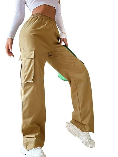 Women's & Girls' Solid High Waist with Pockets Cargo Pants