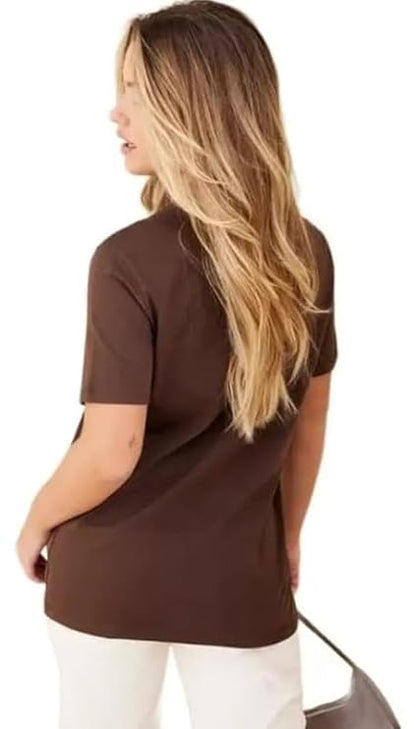 TOGS & TERRE Cotton Stylish Brown Oversize Printed Casual Tshirt for Women, Brown