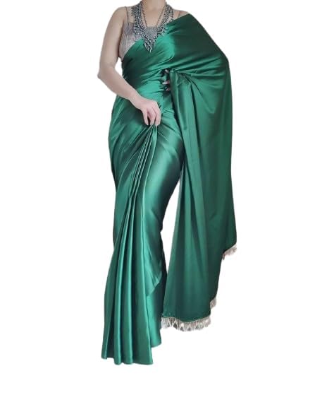 Japan Satin Silk Saree With Heavy Pallu Lace Boarder Unstitched Eri Silk Blouse Piece Saree for Women's Girls