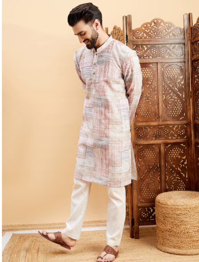 Men Ethnic Motifs Thread Work Kurta