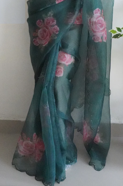 Hunter Green Organza Saree