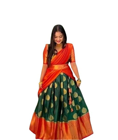 Women's Indian Traditional Unstitched Kanjivaram Kanchipuram Silk Pure Zari Weaving Lehenga Choli Along With Dupatta Attach With Unstitch Blouse Piece