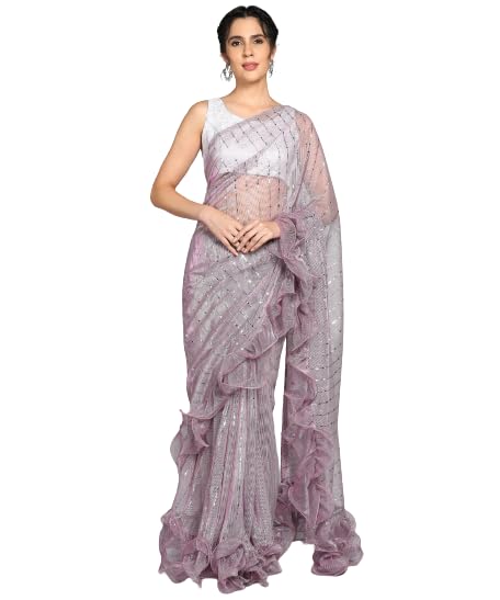 Women's Neting Lycra Saree with Unstitched Blouse Piece