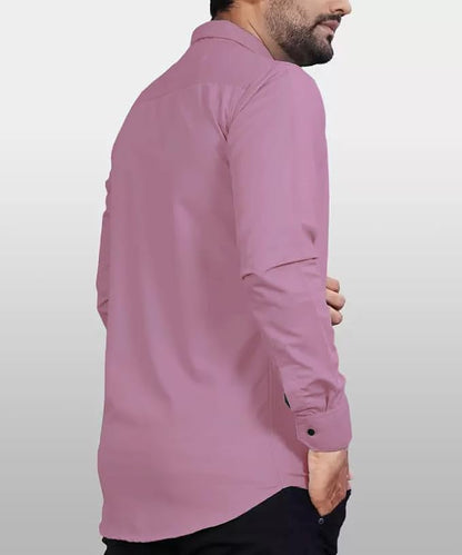 Men's Regular Fit Solid Soft Touch Cotton Casual Shirt with Pocket Design with Spread Collar & Full Sleeves