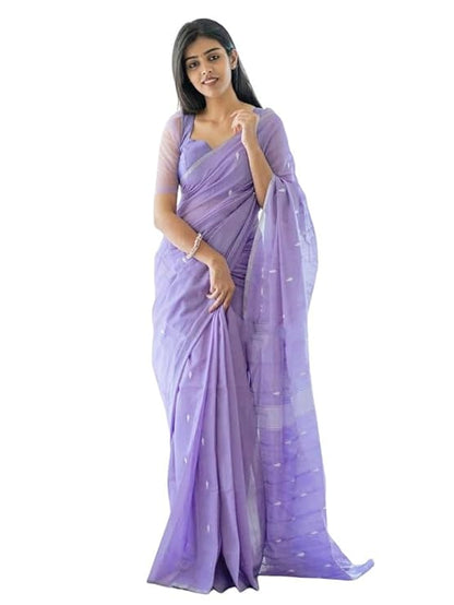 Women'S Poly Cotton Saree With Unstitched Blouse Piece