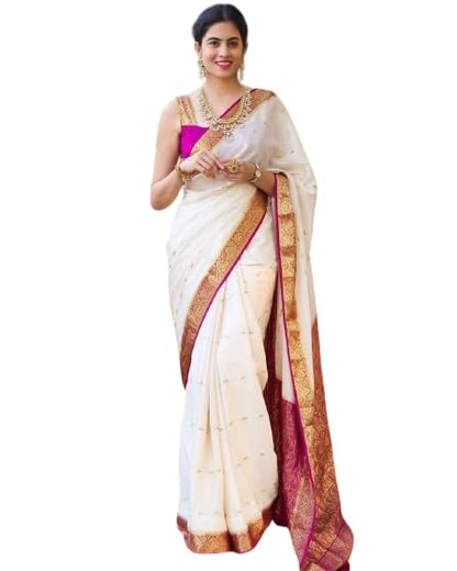 Women's Kanjivaram Jacquard Cotton Silk Fashion Saree With Unstitched Blouse Piece