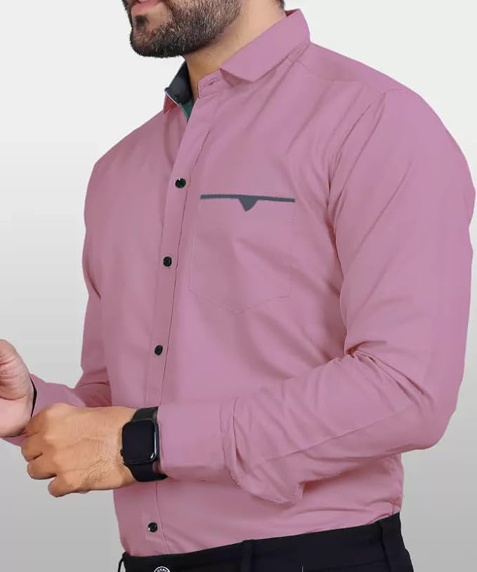 Men's Regular Fit Solid Soft Touch Cotton Casual Shirt with Pocket Design with Spread Collar & Full Sleeves