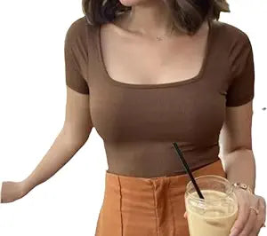 Majestic Garments Lycra Half Sleeve Casual Regular Fit Deep Neck Crop Top & Tunic for Women