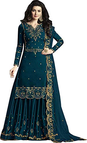 Heewaa Women's Semi Stitched Embroidered Kurta Sharara Set