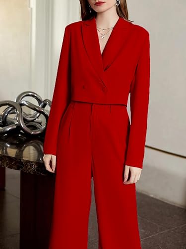 Women's Solid Relaxed Fit Full Sleeve Co-ord Blazer and Trouser Set. Tomato red