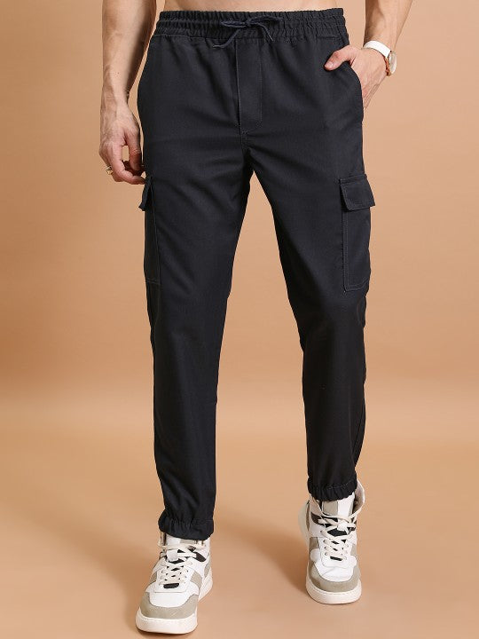 Men Black Cotton Cargos Pant