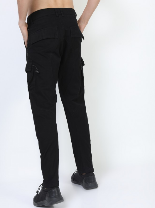 Ketch Men Black Regular Fit Solid Casual Trousers Cargos