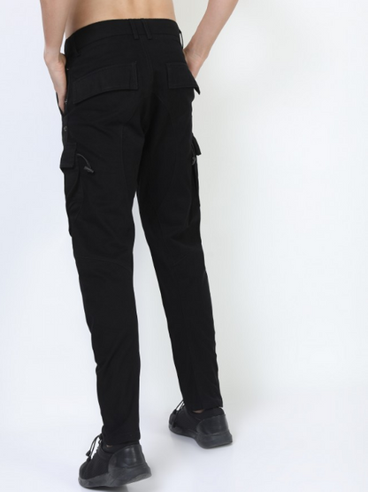 Ketch Men Black Regular Fit Solid Casual Trousers Cargos