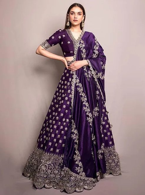 Purple Benglory Silk Lehenga Choli with Embroidery