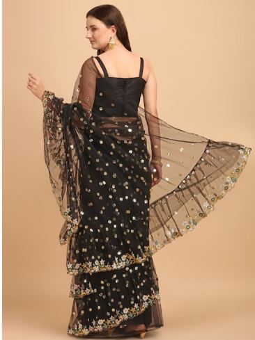 JATRIQQ Embellished Sequinned Net Saree