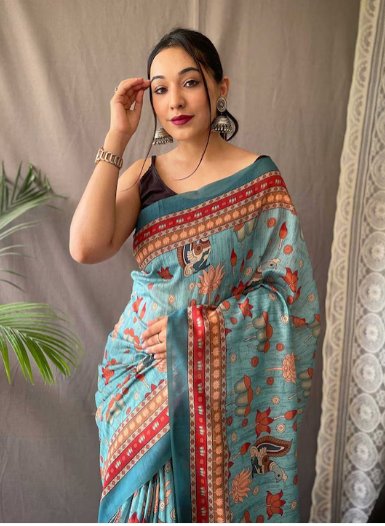 Cotton Bend Kalamkari Saree With Tassel