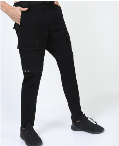 Ketch Men Black Regular Fit Solid Casual Trousers Cargos