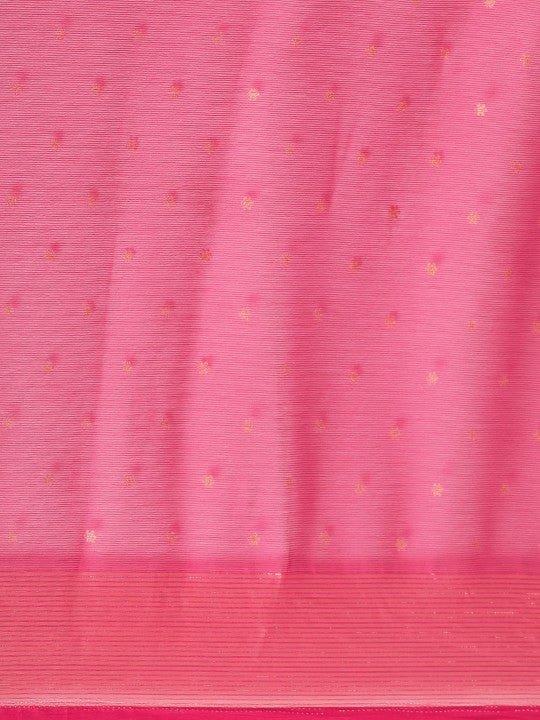 Pink & Gold-Toned Floral Zari Pure Chiffon Saree