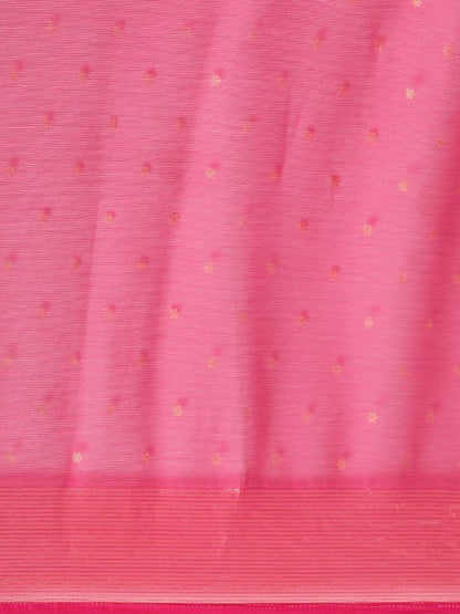 Pink & Gold-Toned Floral Zari Pure Chiffon Saree