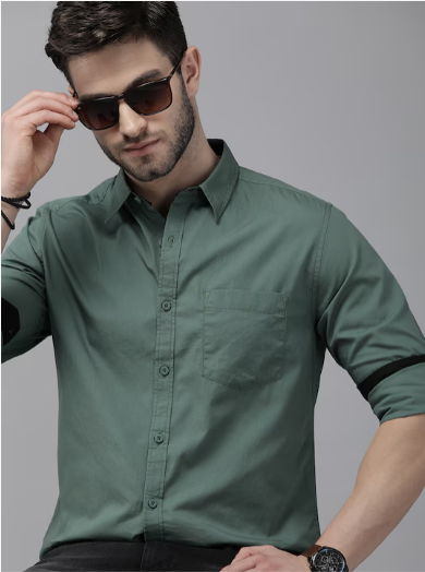 Men Green Solid Pure Cotton Sustainable Casual Shirt