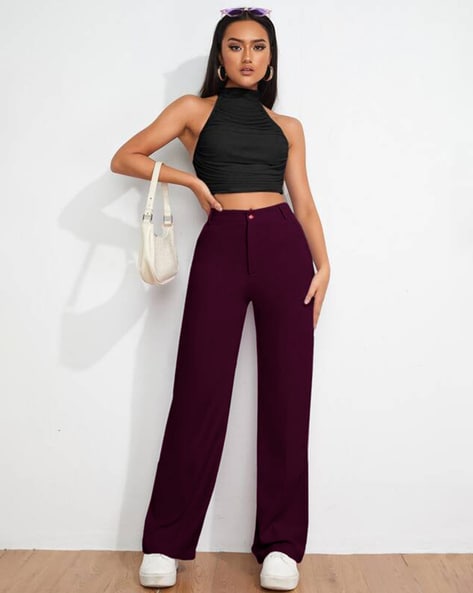 Women Straight Fit Flat-Front Trousers