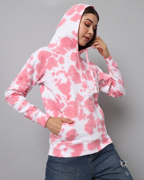 Women Tie & Dye Regular Fit Hoodie with Kangaroo Pocket