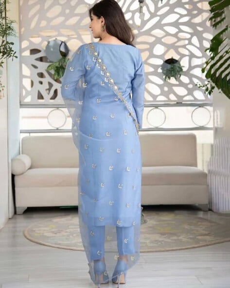 Embroidered Straight Kurta Dhoti Pants Set