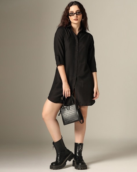 LERIYA FASHION Women Shirt Dress with Button Accent