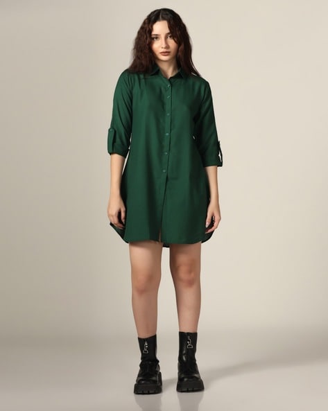 Women Shirt Dress with Button Accent