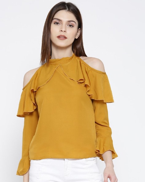 Women Regular Fit Top with Frill Accent