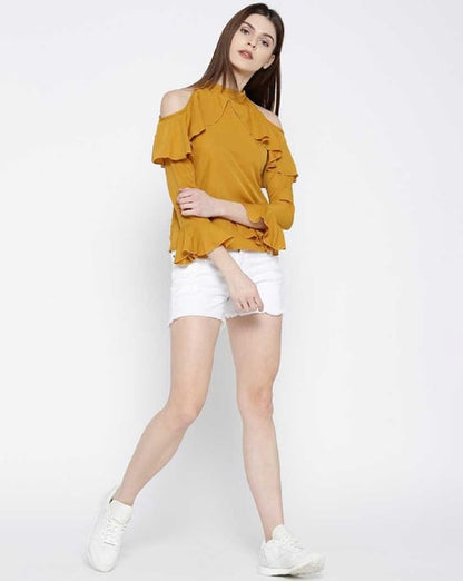 Women Regular Fit Top with Frill Accent