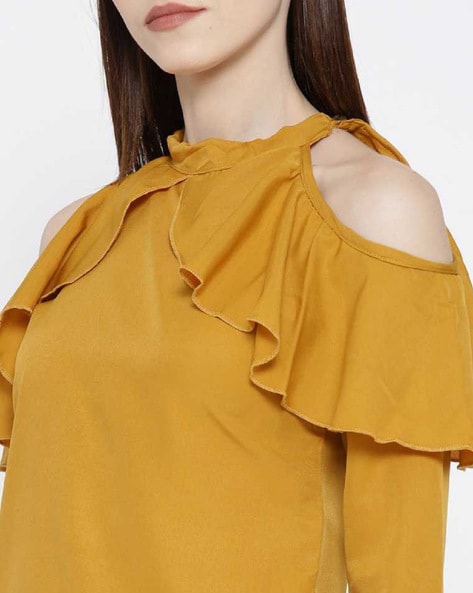 Women Regular Fit Top with Frill Accent