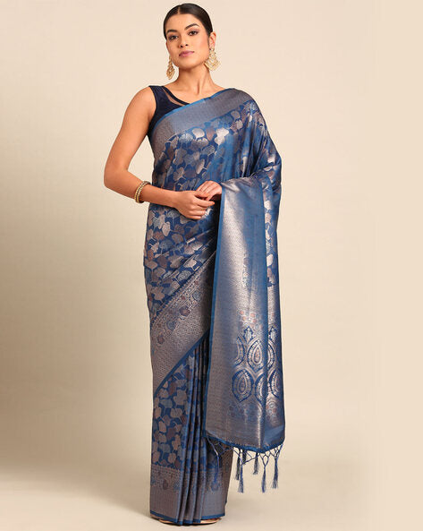 Leaf Print Saree with Tassels