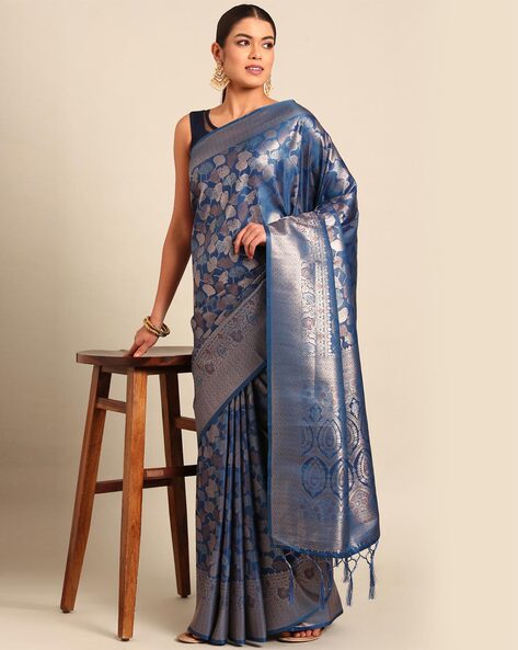 Leaf Print Saree with Tassels