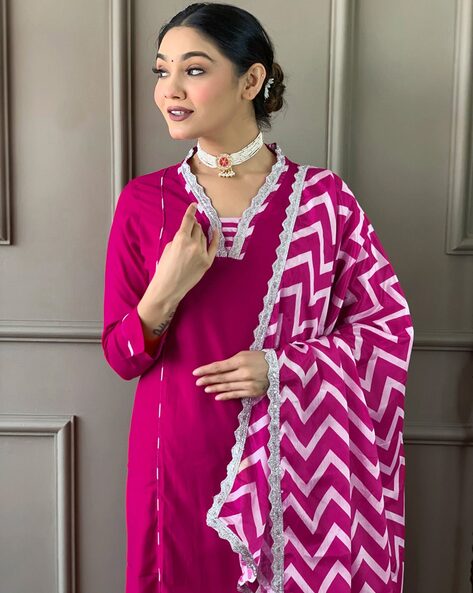 Women Embroidered Straight Kurta Set