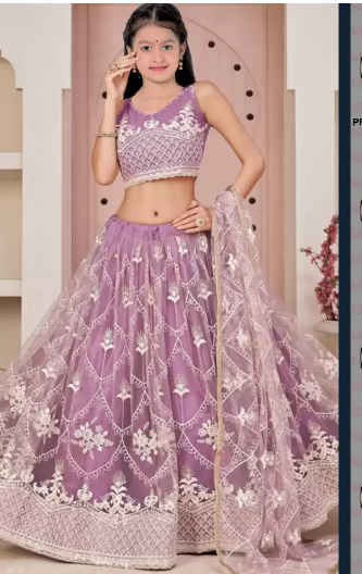 Girls Lehenga Choli Party Wear Embroidered Lehenga, Choli and Dupatta Set