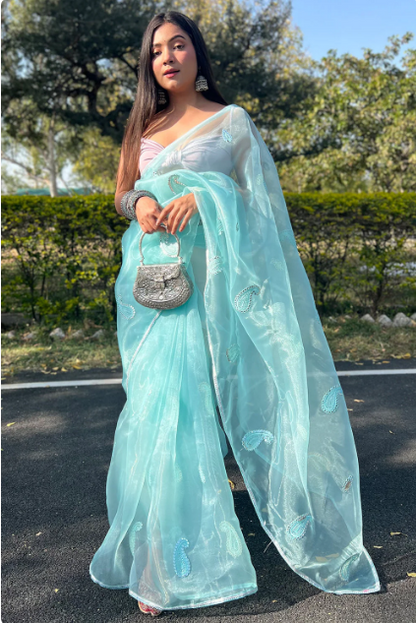 Sky Blue Organza Saree